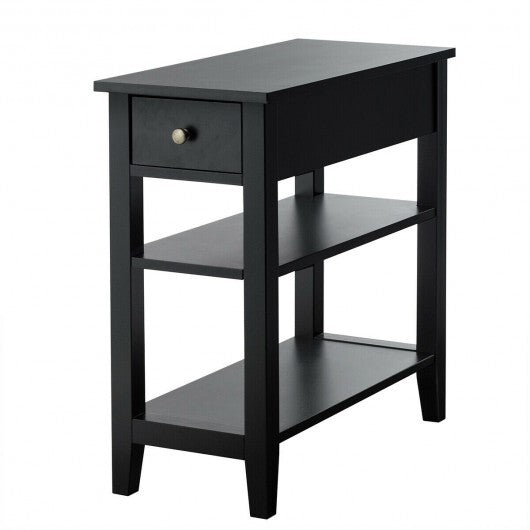 3-Tier Nightstand Bedside Table Sofa Side with Double Shelves Drawer-White