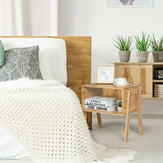 2 Pieces Bamboo Nightstand Sofa Table with Storage Shelf