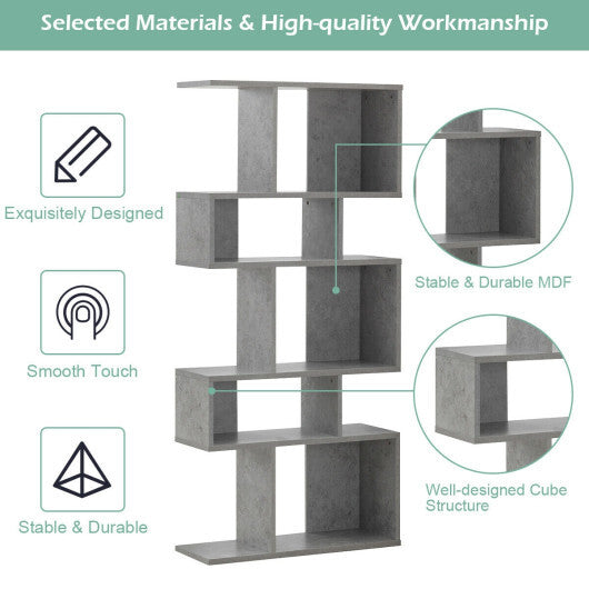 5 Cubes Ladder Shelf Corner Bookshelf Display Rack Bookcase-Gray