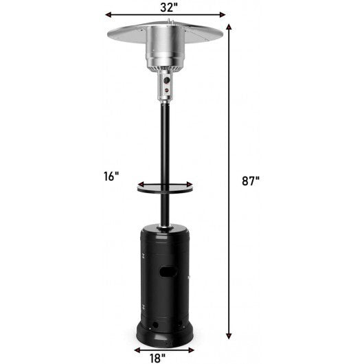 Outdoor Heater Propane Standing LP Gas Steel with Table & Wheels-Gray