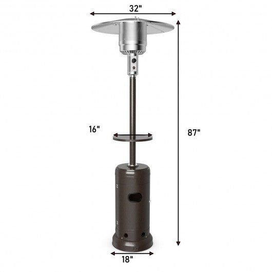Outdoor Heater Propane Standing LP Gas Steel with Table & Wheels-Gray