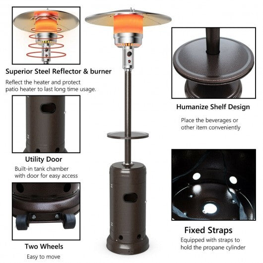 Outdoor Heater Propane Standing LP Gas Steel with Table & Wheels-Gray
