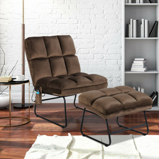 Velvet Massage Recliners with Ottoman Remote Control and Side Pocket-Gray