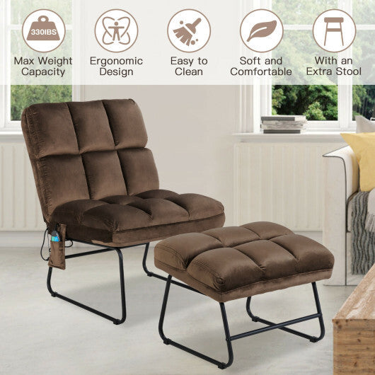 Velvet Massage Recliners with Ottoman Remote Control and Side Pocket-Gray