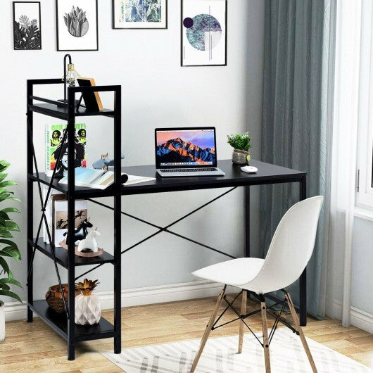 47.5 Inch Writing Study Computer Desk with 4-Tier Shelves-Tan