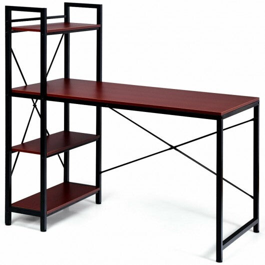 47.5 Inch Writing Study Computer Desk with 4-Tier Shelves-Tan