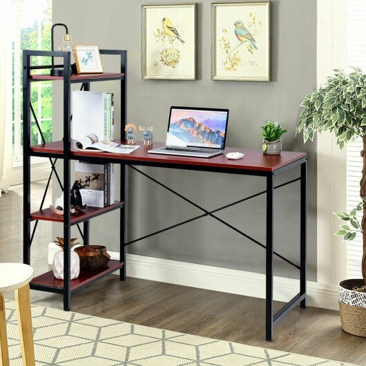 47.5 Inch Writing Study Computer Desk with 4-Tier Shelves-Tan