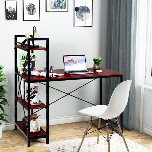 47.5 Inch Writing Study Computer Desk with 4-Tier Shelves-Tan