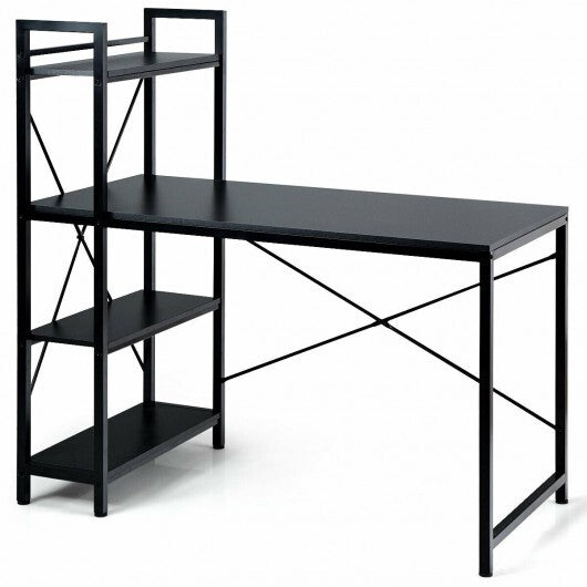 47.5 Inch Writing Study Computer Desk with 4-Tier Shelves-Tan