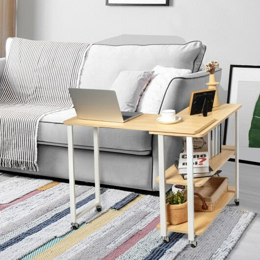 360? Rotating Sofa Side Table with Storage Shelves and Wheels-Rustic Brown