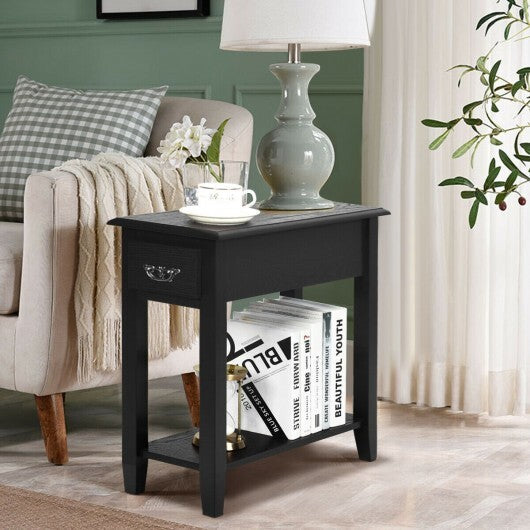 2 Pieces 2 Tier Sofa Side End Table with Drawer and Open Shelf-White