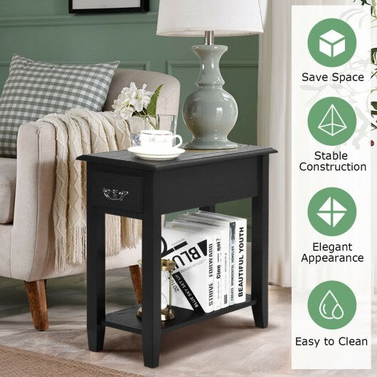 2 Pieces 2 Tier Sofa Side End Table with Drawer and Open Shelf-White