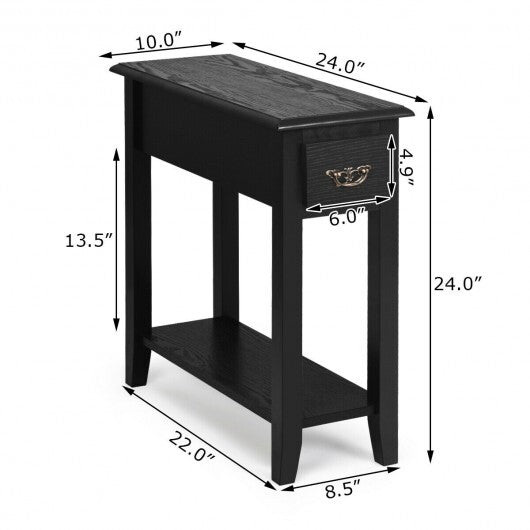 2 Pieces 2 Tier Sofa Side End Table with Drawer and Open Shelf-White