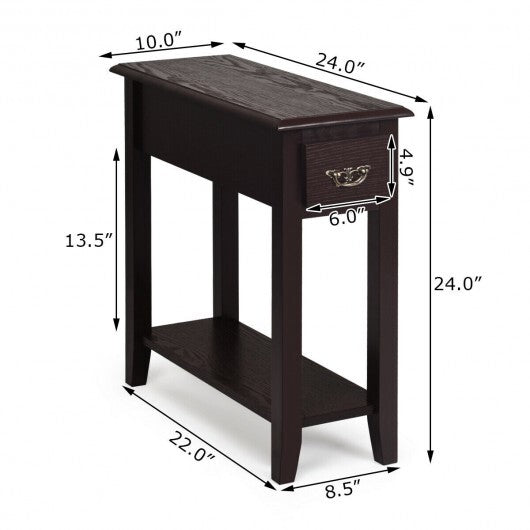 2 Pieces 2 Tier Sofa Side End Table with Drawer and Open Shelf-White