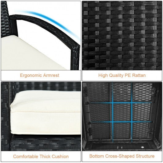 3 Pieces Outdoor Rattan Patio Conversation Set with Seat Cushions-White