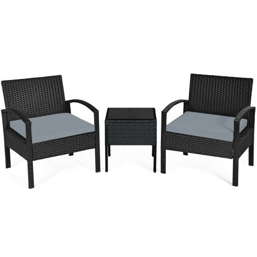 3 Pieces Outdoor Rattan Patio Conversation Set with Seat Cushions-White