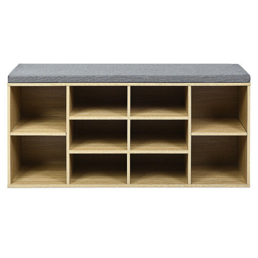 10-Cube Organizer Shoe Storage Bench with Cushion for Entryway-White