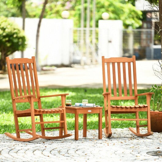 3 Pieces Eucalyptus Rocking Chair Set with Coffee Table
