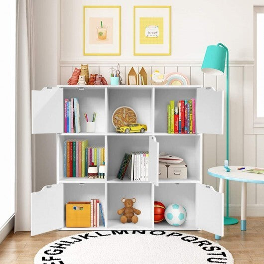 9-Cube Wooden Freestanding Bookcase for Home and Office-Gray