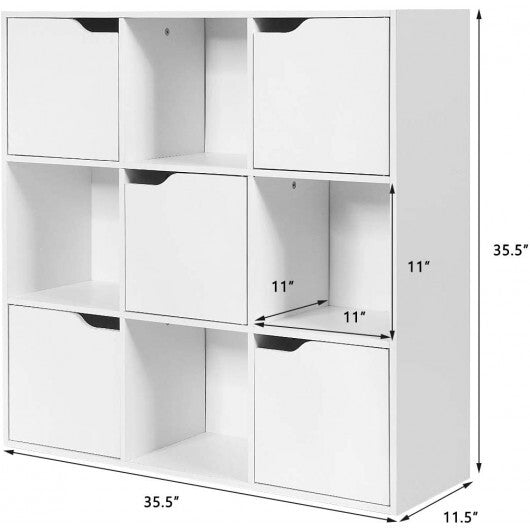 9-Cube Wooden Freestanding Bookcase for Home and Office-Gray