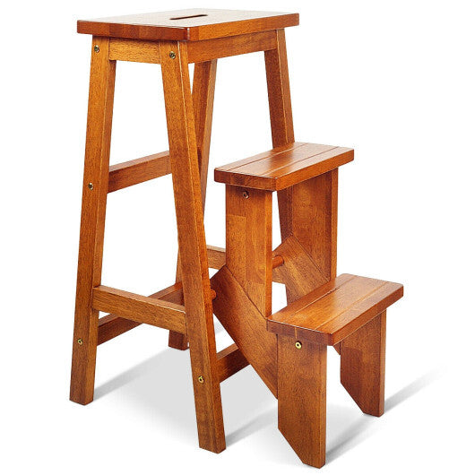 3 Tier Step Stool 3 in 1 Folding Ladder Bench-Brown