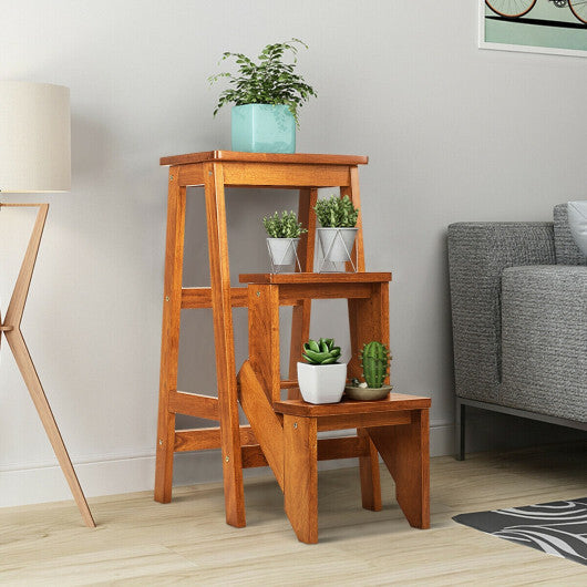 3 Tier Step Stool 3 in 1 Folding Ladder Bench-Brown