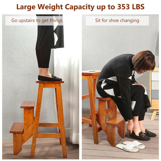3 Tier Step Stool 3 in 1 Folding Ladder Bench-Brown