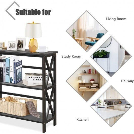 3-Tier Wooden Multi-Functional X-Design Etagere Storage Bookshelf-Black