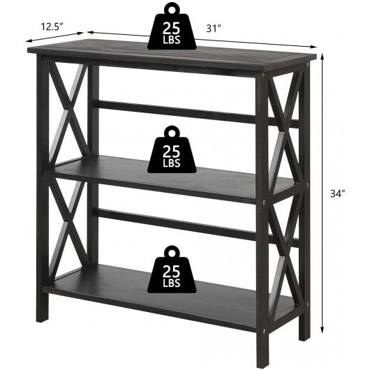 3-Tier Wooden Multi-Functional X-Design Etagere Storage Bookshelf-Black