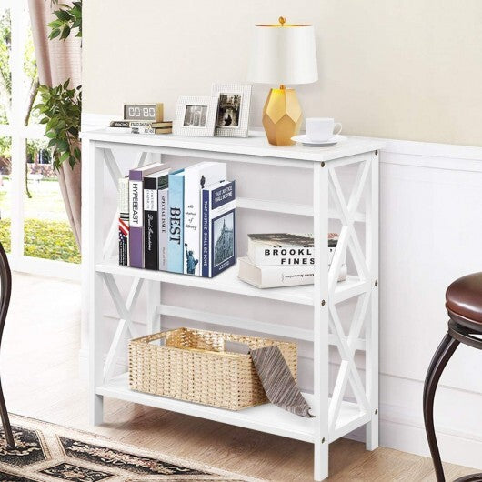 3-Tier Wooden Multi-Functional X-Design Etagere Storage Bookshelf-Black