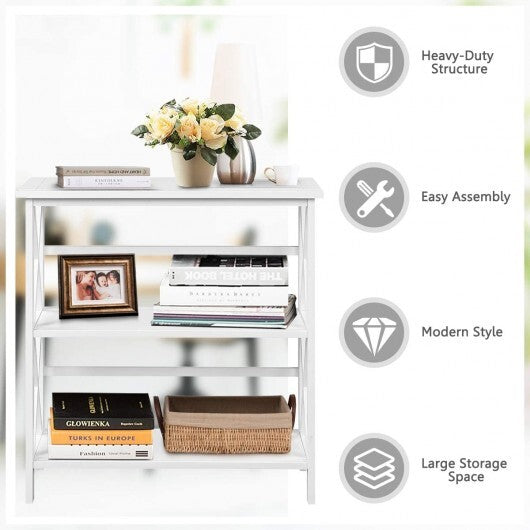 3-Tier Wooden Multi-Functional X-Design Etagere Storage Bookshelf-Black