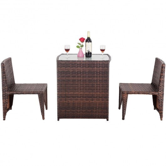 3 Pieces Cushioned Outdoor Wicker Patio Set with No Assembly Needed