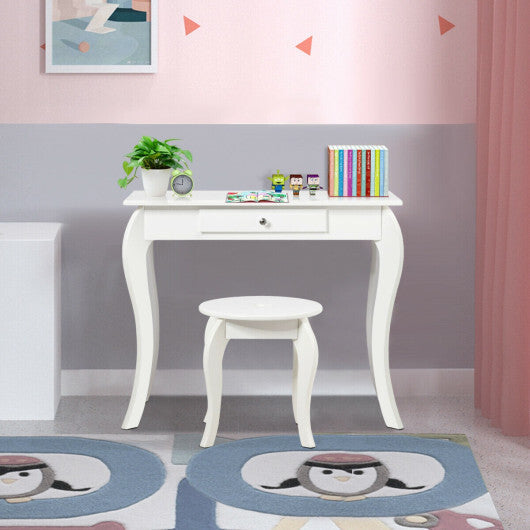 Kids Princess Makeup Dressing Play Table Set with Mirror -Pink