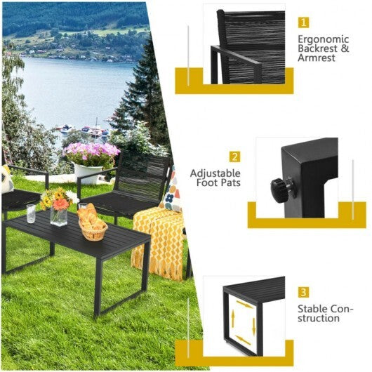 4 Pieces Patio Furniture Conversation Set with Sofa Loveseat