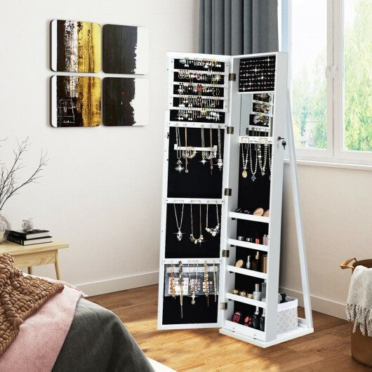 Standing Lockable Jewelry Storage Organizer with Full-Length Mirror-White