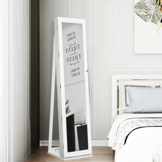Standing Lockable Jewelry Storage Organizer with Full-Length Mirror-White