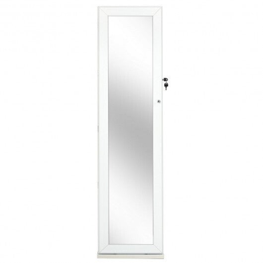 Standing Lockable Jewelry Storage Organizer with Full-Length Mirror-White