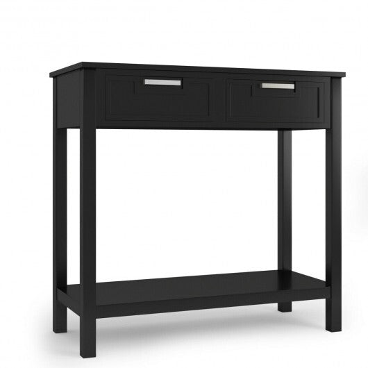 Narrow Console Table with Drawers and Open Storage Shelf-White