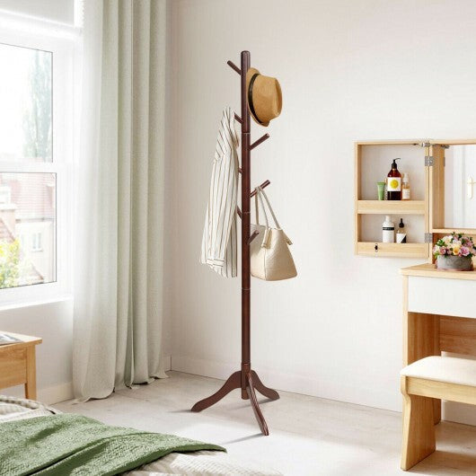 Adjustable Wooden Tree Coat Rack with 8 Hooks-Gray