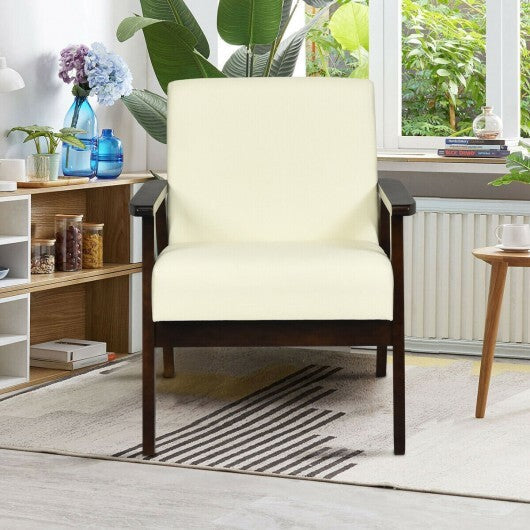 Solid Rubber Wood Fabric Accent Armchair-Gray