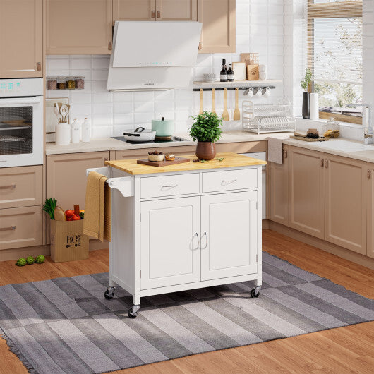 Modern Rolling Kitchen Cart Island with Wooden Top-Brown