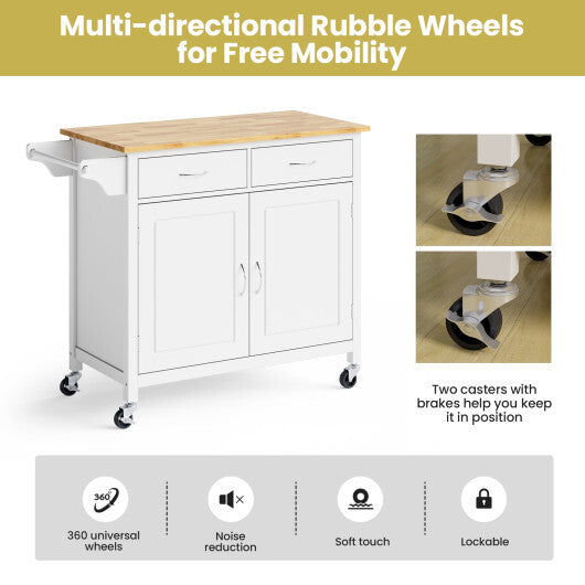 Modern Rolling Kitchen Cart Island with Wooden Top-Brown