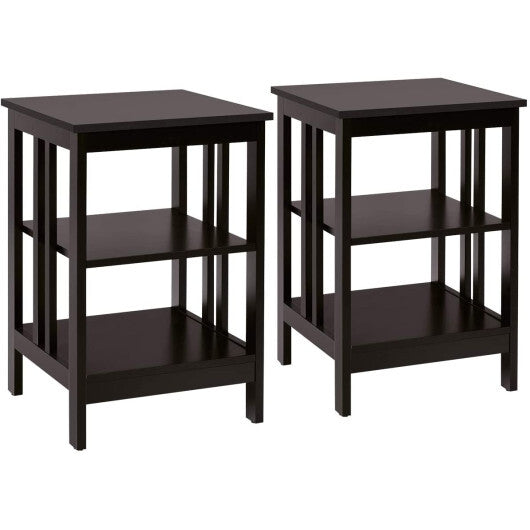 2 Pieces 3-Tier Nightstand with Reinforced Bars and Stable Structure-Black
