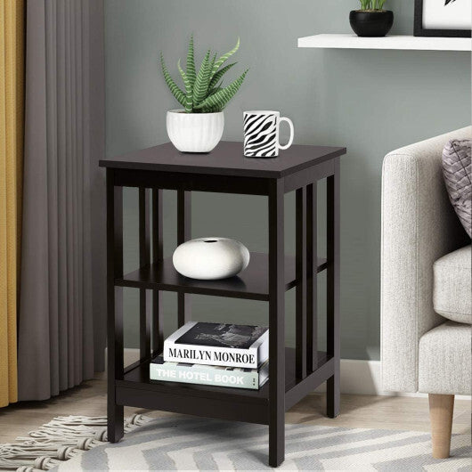 2 Pieces 3-Tier Nightstand with Reinforced Bars and Stable Structure-Black