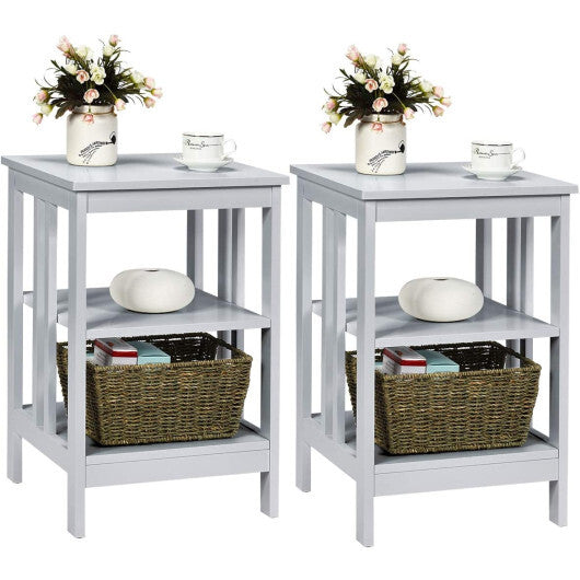2 Pieces 3-Tier Nightstand with Reinforced Bars and Stable Structure-Black
