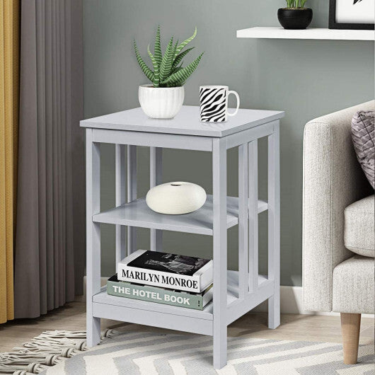 2 Pieces 3-Tier Nightstand with Reinforced Bars and Stable Structure-Black