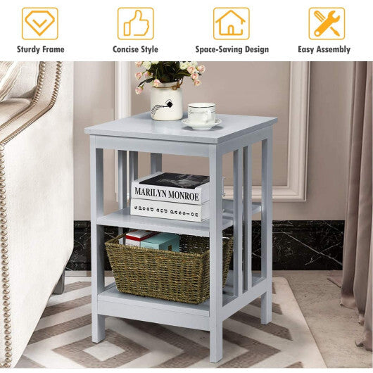 2 Pieces 3-Tier Nightstand with Reinforced Bars and Stable Structure-Black