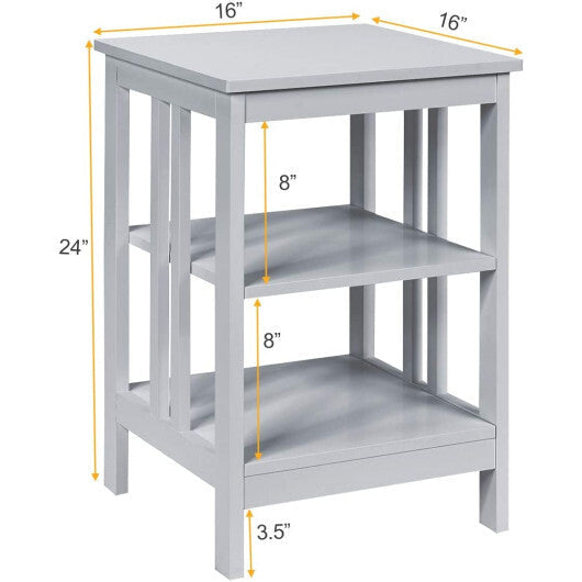 2 Pieces 3-Tier Nightstand with Reinforced Bars and Stable Structure-Black