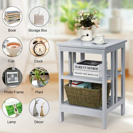 2 Pieces 3-Tier Nightstand with Reinforced Bars and Stable Structure-Black