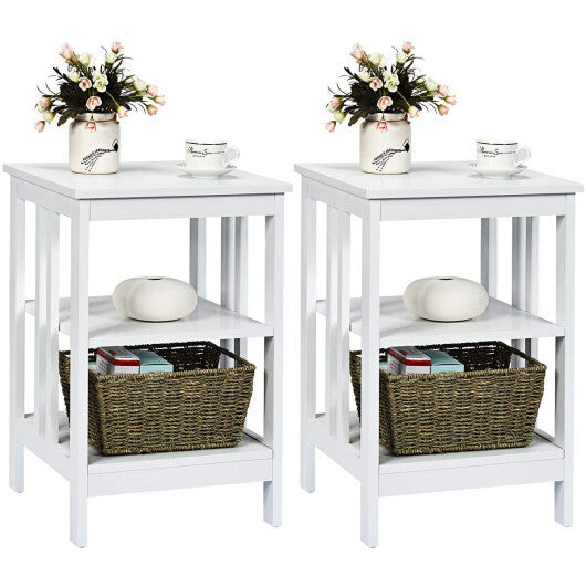 2 Pieces 3-Tier Nightstand with Reinforced Bars and Stable Structure-Black